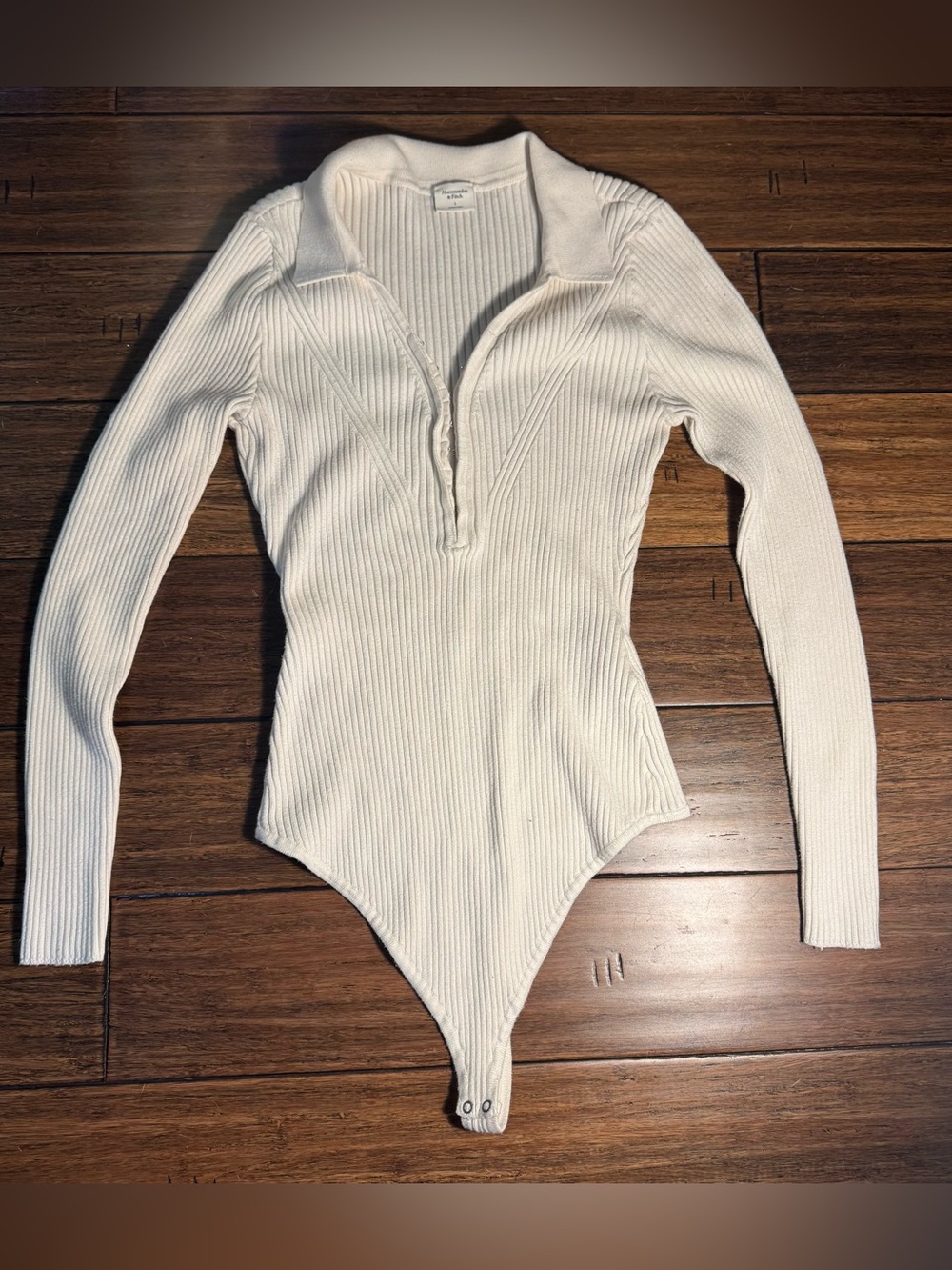 Abercrombie & Fitch White Sleeveless Zip Knit Thong Tank Bodysuit Top Size L